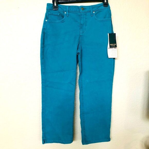 NYDJ Curves 360 Slim Straight Cropped Turquoise Blue Capris Jeans 2 - Picture 1 of 4